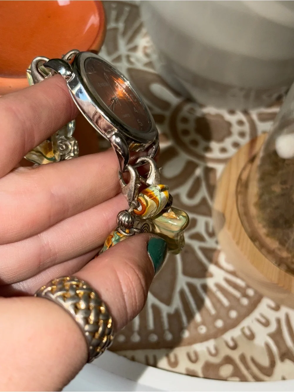 Vintage Geneva Beaded Interchangeable Watch – Boho Glass Bead Charm Bracelet